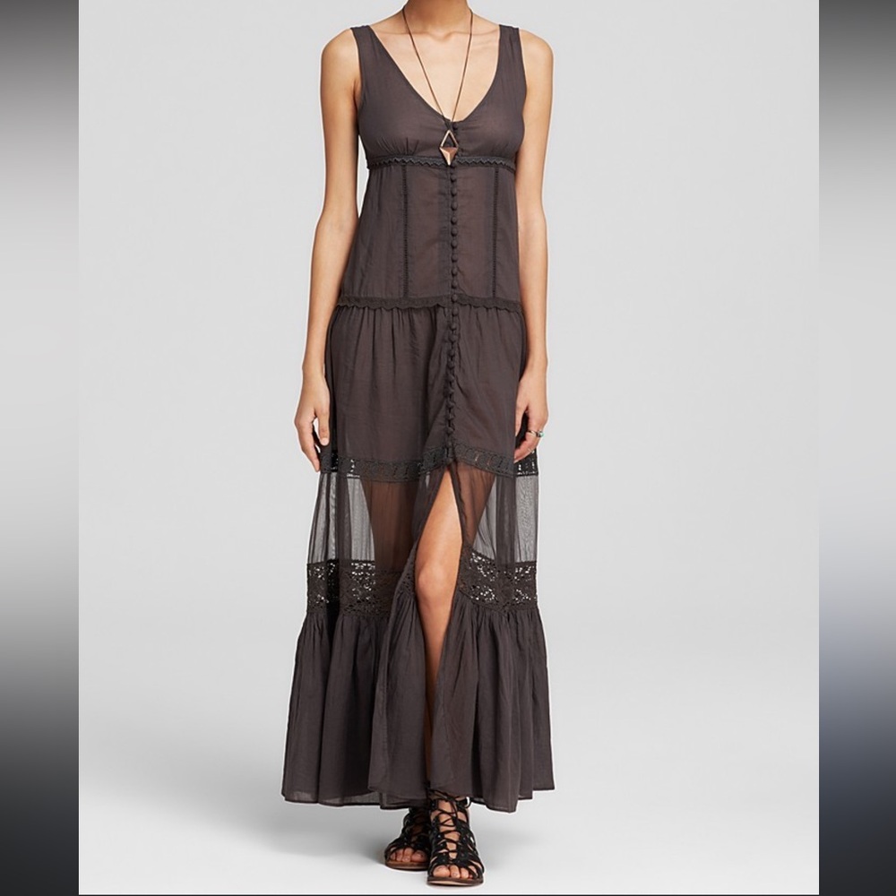 Free People Black Victoria Button Front Maxi Dress NWT - Size Small